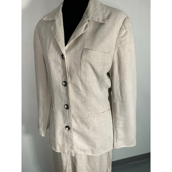 BICE Ivory Cotton Ladies Classic 4 Button Jacket & Pants Suit size 12 - Picture 1 of 14